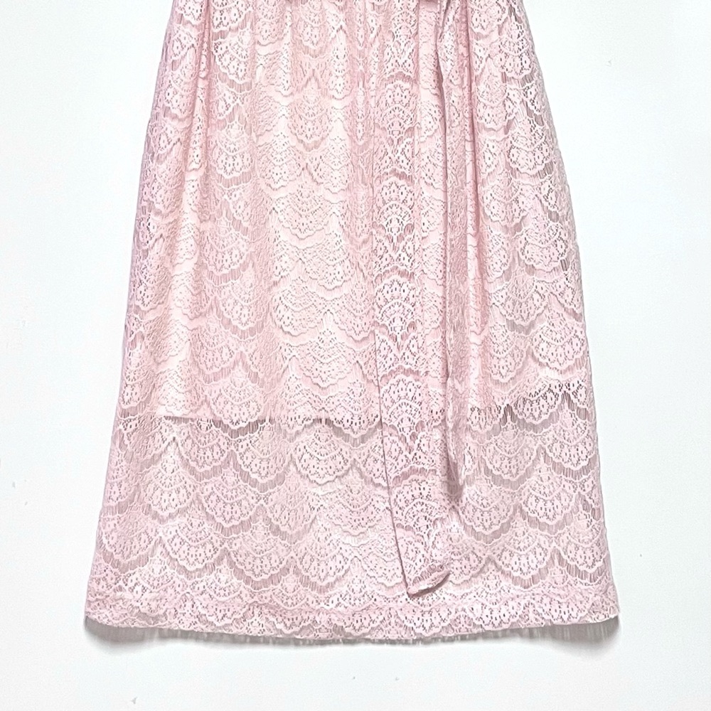 Jessica Simpson Lace Midi Dress Size 8 Blush Pink Scalloped Chain Collar Belted - Picture 10 of 16